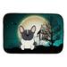 Halloween Scary French Bulldog Black White Dish Drying Mat