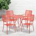BizChair Commercial Grade 28 Square Coral Indoor-Outdoor Steel Folding Patio Table Set with 4 Square Back Chairs