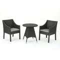 Frances Outdoor 3 Piece Wicker Round Dining Set with Water Resistant Cushions. Grey and Silver