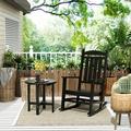 GARDEN 2-Piece Set Classic Plastic Porch Rocking Chair with Round Side Table Included Black
