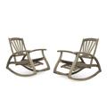 GDF Studio Kelsey Outdoor Acacia Wood Recliner Rocking Chairs Set of 2 Gray