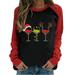 Merry Christmas Sweartshirt for Women Baseball Tees Tops Christmas Wine Cup Print Long Sleeve Raglan Top T-Shirt