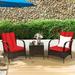 Costway 3 PCS Patio Wicker Rattan Furniture Set Coffee Table & 2 Rattan Chair W/Cushions-Red