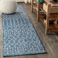 Ourika Moroccan Geometric Textured Weave Navy/Light Gray 2 ft. x 8 ft. Indoor/Outdoor Runner Rug