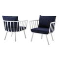 Lounge Chair Armchair Set of 2 Aluminum Metal Steel White Blue Navy Modern Contemporary Urban Design Outdoor Patio Balcony Cafe Bistro Garden Furniture Hotel Hospitality