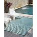 Unique Loom Striped Indoor/Outdoor Striped Rug Teal/Ivory 6 1 x 9 Rectangle Geometric Contemporary Perfect For Patio Deck Garage Entryway