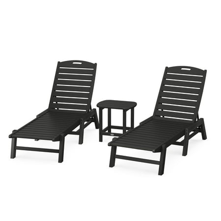 POLYWOOD 3 Piece Plastic Outdoor Patio Bar Set Black