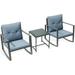 Iric 3-Piece Sturdy Bistro Furniture Set - A Glass Outdoor Garden Coffee Table With Two Cozy Chairs - Grey