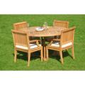 Teak Dining Set:4 Seater 5 Pc - 60 Round Table And 4 Sack Arm Chairs Outdoor Patio Grade-A Teak Wood WholesaleTeak #WMDSSK1