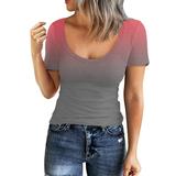 Teal Blouses for Women Women Ribbed Fitted Knit Shirt Short Sleeve Scoop Neck Basic Baseball Mom Hoodies Women