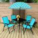 Donglin Wyndham 6pcs Outdoor Funiture Steel Folding Dining Set with Umbrella Blue 4 person seating