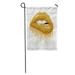 SIDONKU Red Kiss Abstract Gold Lips Open Mouth Color Paint Flow Glossy Biting Golden Garden Flag Decorative Flag House Banner 12x18 inch