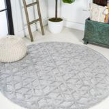 Talaia Neutral Geometric Light Gray 5 Round Indoor/Outdoor Area Rug