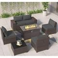 ALAULM Outdoor Patio Furniture Set with Gas Fire Pit Table 7 Pieces Patio Furniture Set Outdoor Sectional Sofa w/43in Propane Fire Pit PE Wicker Rattan Patio Conversation Sets