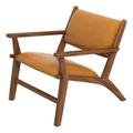 Pemberly Row Mid-Century Tight Back Genuine Leather Lounge Chair in Tan