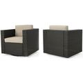 Noble House Puerta Outdoor Wicker Swivel Chair with Beige Cushion (Set of 2)