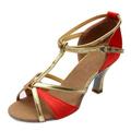 Women Shoes Girl Latin Dance Shoes Med-Heels Satin Shoes Party Tango Salsa Dance Shoes Red 7.5