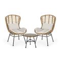 Pico Habra Outdoor 2 Seater Wicker Chat Set Light Brown and Beige