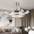 AFANQI 42 Smart Bluetooth Speaker Ceiling Fan with Light Modern Remote Fandelier 7-Color 3-Speed Chandelier Fan Light Fixtuer for Living Room Bedroom Silver