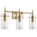 Kira Home Inara 22 3-Light Modern Bathroom / Vanity Light + Clear Glass Cylinder Shade Cool Brass Finish