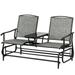 Two Person Outdoor Double Swing Glider Chair Set with Center Tempered Glass Table Loveseat Lawn Rocker Bench