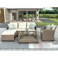 Outdoor Conversation Sets 4 Piece Patio Furniture Sets with Loveseat Sofa Lounge Chair Wicker Chair Coffee Table Patio Sectional Sofa Set with Cushions for Backyard Garden Pool LLL1314