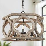 LNC 4-Light Farmhouse Rusyic Bronze and Distressed Wood Brown Drum Cage Chandelier