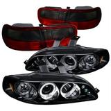 Spec-D Tuning Glossy Black Halo LED Projector Headlights + Red Smoke Tail Lights Compatible with 1992-1995 Honda Civic 2/4Dr Left + Right Pair Headlamps Assembly