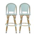 Cotterell Outdoor French Wicker and Aluminum 29.5 Inch Barstools Set of 2 Light Teal and Bamboo Finish