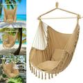 Hanging Rope Chair Hammock Chair Hanging Rope Swing Chair with 2 Cushions Hammock Swing Seat Cotton for Patio Porch Bedroom Backyard Indoor or Outdoor Max 264.55lb(Larger Tassel Brown)