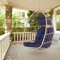 Hanging Egg Chair Patio Wicker Egg Chair Hammock Chair with UV Resistant Cushion and Pillow for Indoor Outdoor Patio Backyard Balcony Lounge Rattan Swing Chair