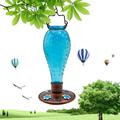 Hanging Bird Feeder 22 Oz Hand Blown Glass Hummingbird Bluebird Feeder for Outdoor Garden Backyard Patio Decoration Wild Birds Lovers Art Gift Ideas Blue