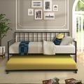 Twin Daybed with a Pull Up Trundle Included Indoor Outdoor Backyard Metal Saofa Daybed Frame with 275lbs Load-Bearing Black 77x39x39inch