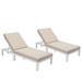 LeisureMod Chelsea Modern White Aluminum Outdoor Patio Chaise Lounge Chair Set of 2 With Beige Cushions