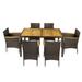 Ktaxon 7 PCS Outdoor Dining Set Wicker Patio Furniture Set with Acacia Wood Table
