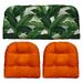 RSH DÃ©cor Indoor Outdoor 3 Piece Tufted Wicker Cushion Set Large Swaying Palms Aloe Green + Orange