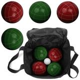 Bocce Ball Set- Regulation Outdoor Family Bocce Game for Backyard Lawn Beach and More- Red and Green Balls Pallino and Carrying Case by Hey! Play!