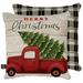 Merry Christmas Pickup Truck Decorative Pillow Rustic Indoor Outdoor 17 x 17