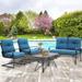 SOLAURA 5-Piece Outdoor Patio Conversation Set with Metal Loveseat Spring Chairs and Table Peacock Blue