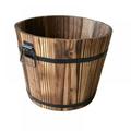 Wooden Whiskey Barrel Planter Round Wooden Garden Flower Pot Decor Plant Container Box Brown Large (18.5 x 14 x 15 cm)