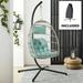 Indoor Outdoor Swing Egg Chair with Stand Patio Foldable Beige Wicker Rattan Hanging Chair with Cushion Cover All Weather Hammock Chair for Bedroom Garden Blue