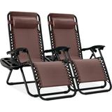 Best Choice Products Set of 2 Zero Gravity Lounge Chair Recliners for Patio Pool w/ Cup Holder Tray - Brown