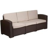 Afuera Living Wicker Patio Sofa in Chocolate Brown and Beige