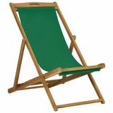 Carevas Folding Beach Chair Solid Teak Wood Green