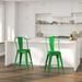 Merrick Lane 24 Metal Indoor-Outdoor Counter Stool with Vertical Slat Back and Integrated Footrest in Distressed Green