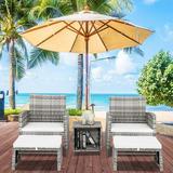 Outdoor Conversation Furniture Set 5 Pieces Patio PE Rattan Sofa Set w/ Ottoman Coffee Table & Cushioned Chair Backyard Wicker Sectional Furniture Set for Poolside Deck Living Room Gray D1071