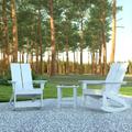Emma + Oliver Set of 2 Modern All-Weather White Poly Resin Adirondack Rocking Chairs with Matching Side Table for Outdoor Use