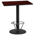 Flash Furniture 30 x 42 Rectangular Mahogany Laminate Table Top with 24 Round Bar Height Table Base and Foot Ring