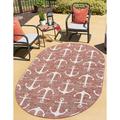 Unique Loom Ahoy Indoor/Outdoor Coastal Rug Rust Red/Ivory 7 10 x 10 Oval Solid Print Beach/Nautical Perfect For Patio Deck Garage Entryway