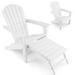 Patiojoy HDPE Adirondack Chair W/Ergonomic Design&Ottoman Outdoor Lounge Armchair Chair for Yard&Patio White